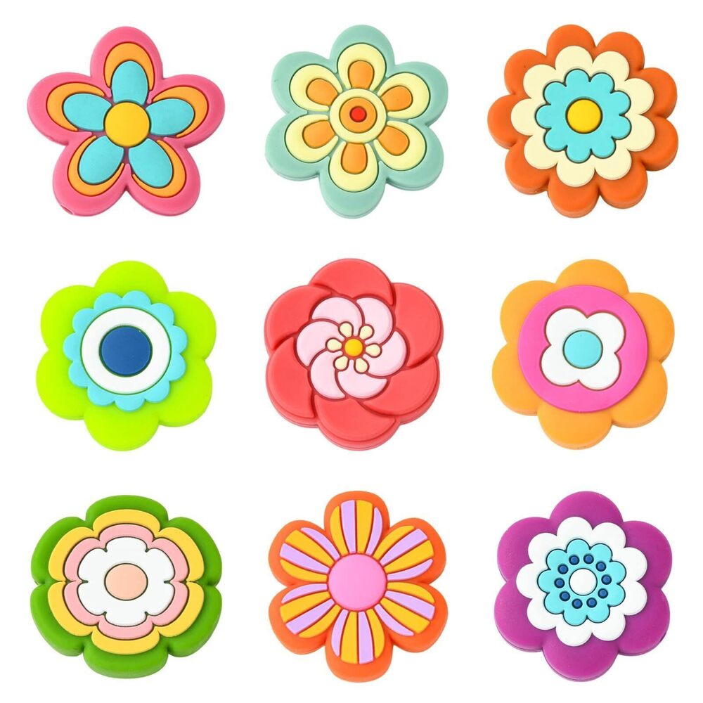 1338 18 pcs 9 Styles Flower Focal Silicone Beads Floral Spring Plant Rubber